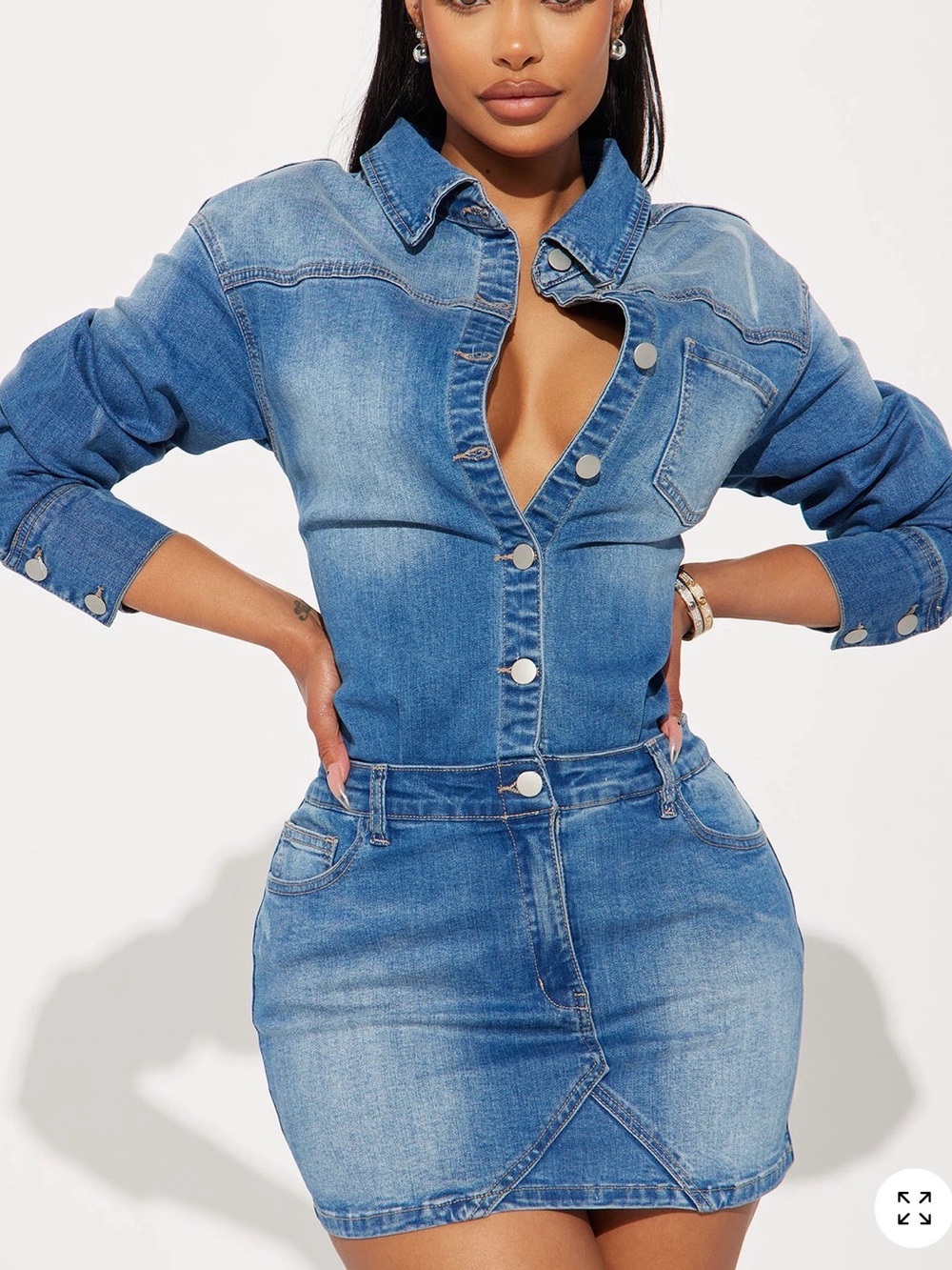 Fashion Nova Blue Denim Button-Front Mini Dress